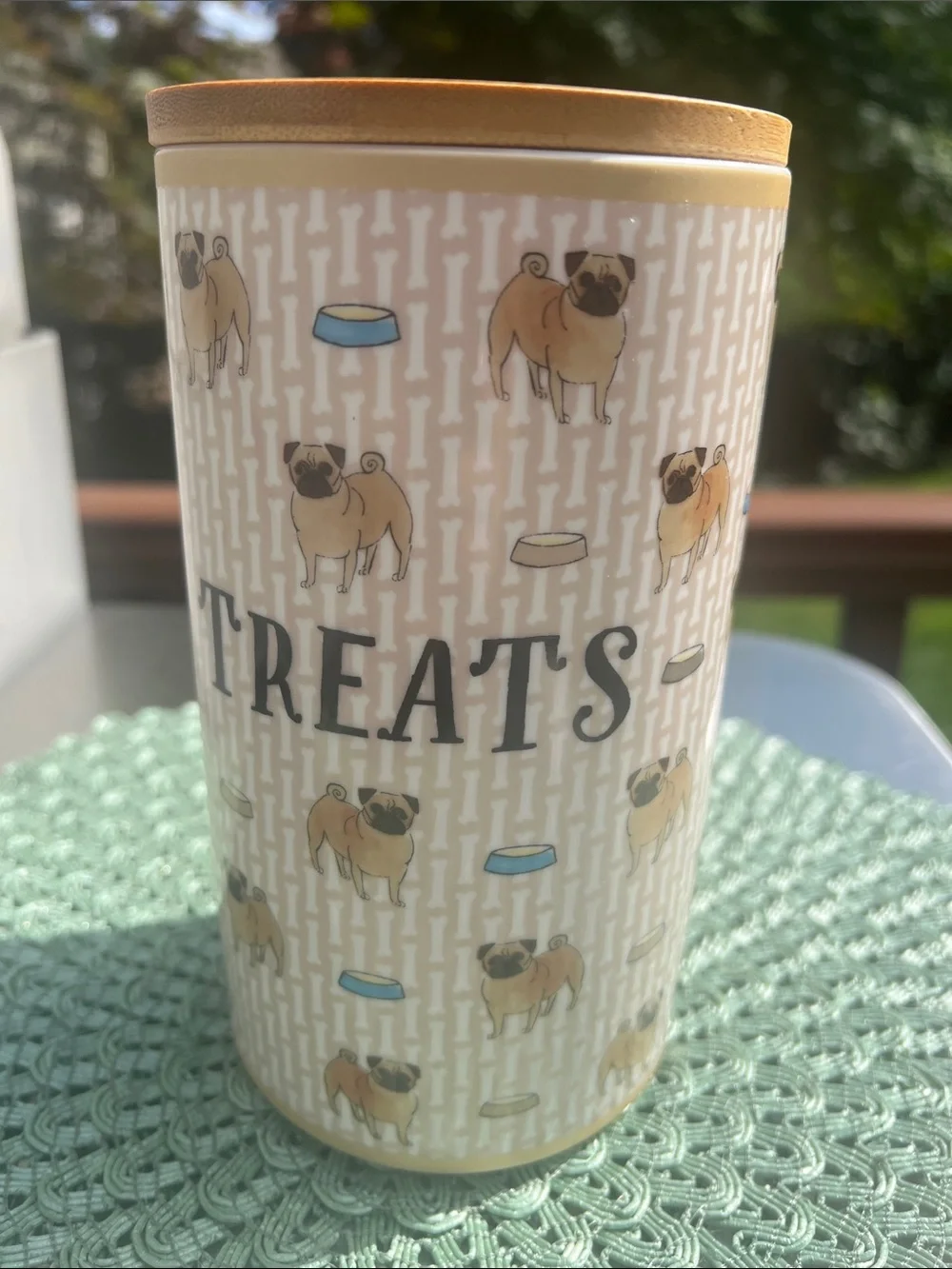 NWT Pet Treat Canister - Beige Pug Design